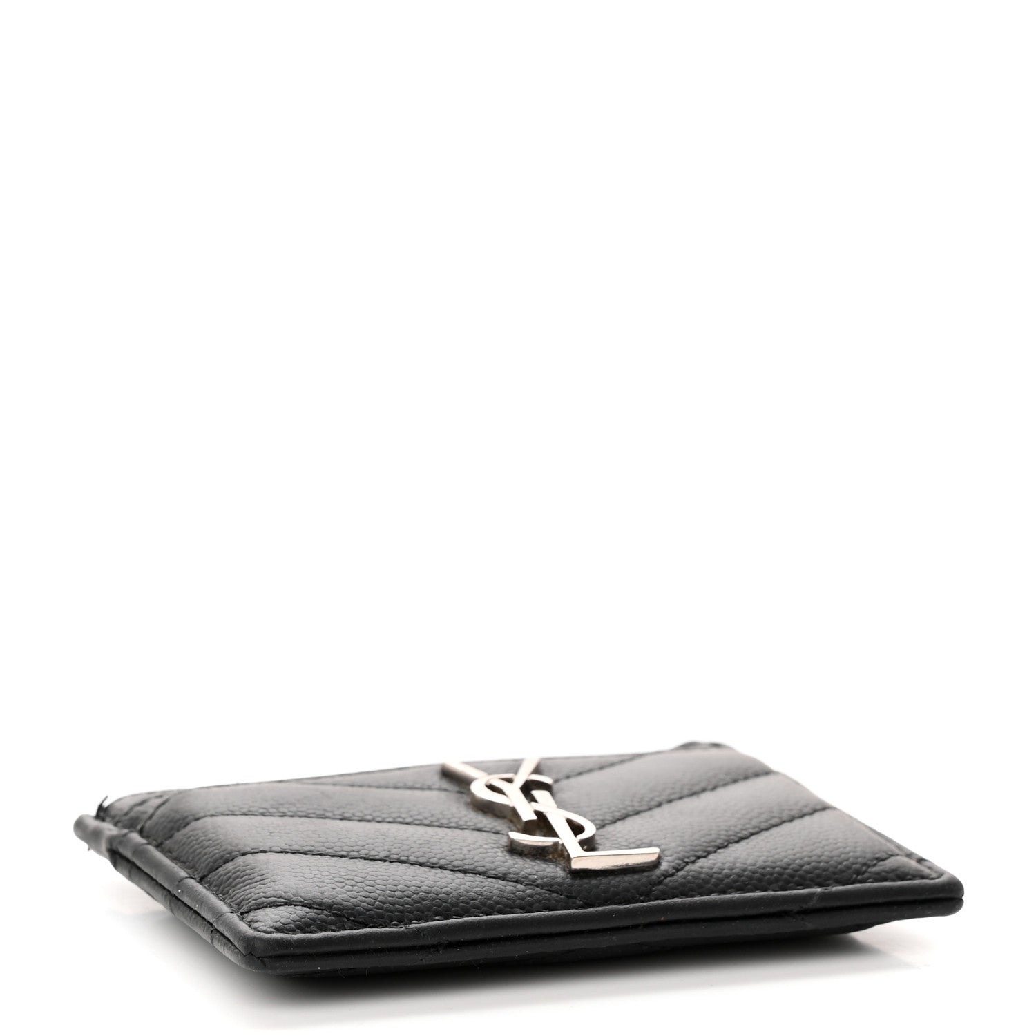 Saint Laurent Grain De Poudre Matelasse Chevron Monogram Credit Card Case Black 4 of 12
