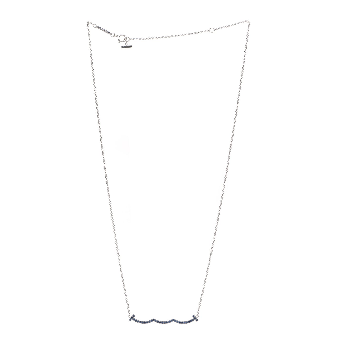 18K White Gold Blue Sapphire Wave Pendant Necklace