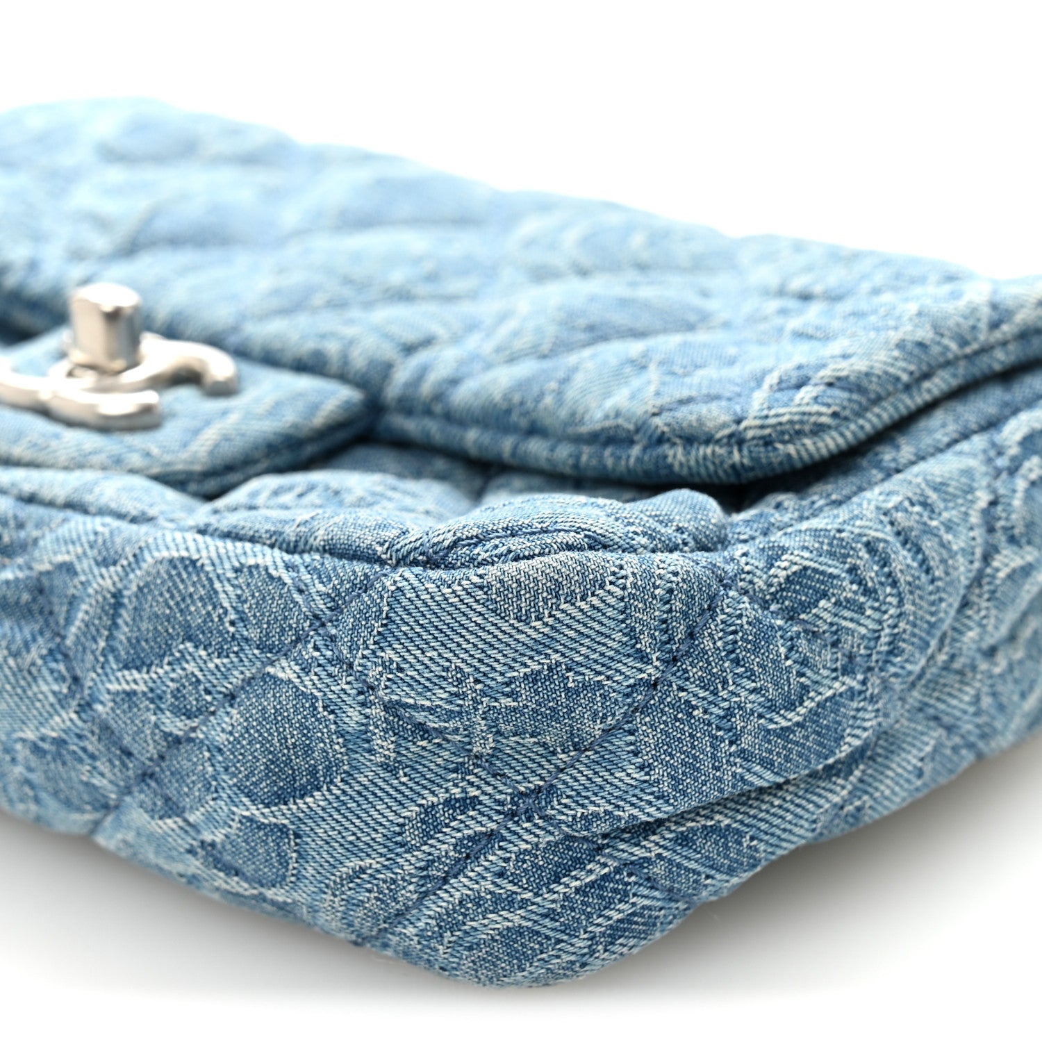 Chanel Denim Quilted Camellia Sweetheart Mini Rectangular Flap