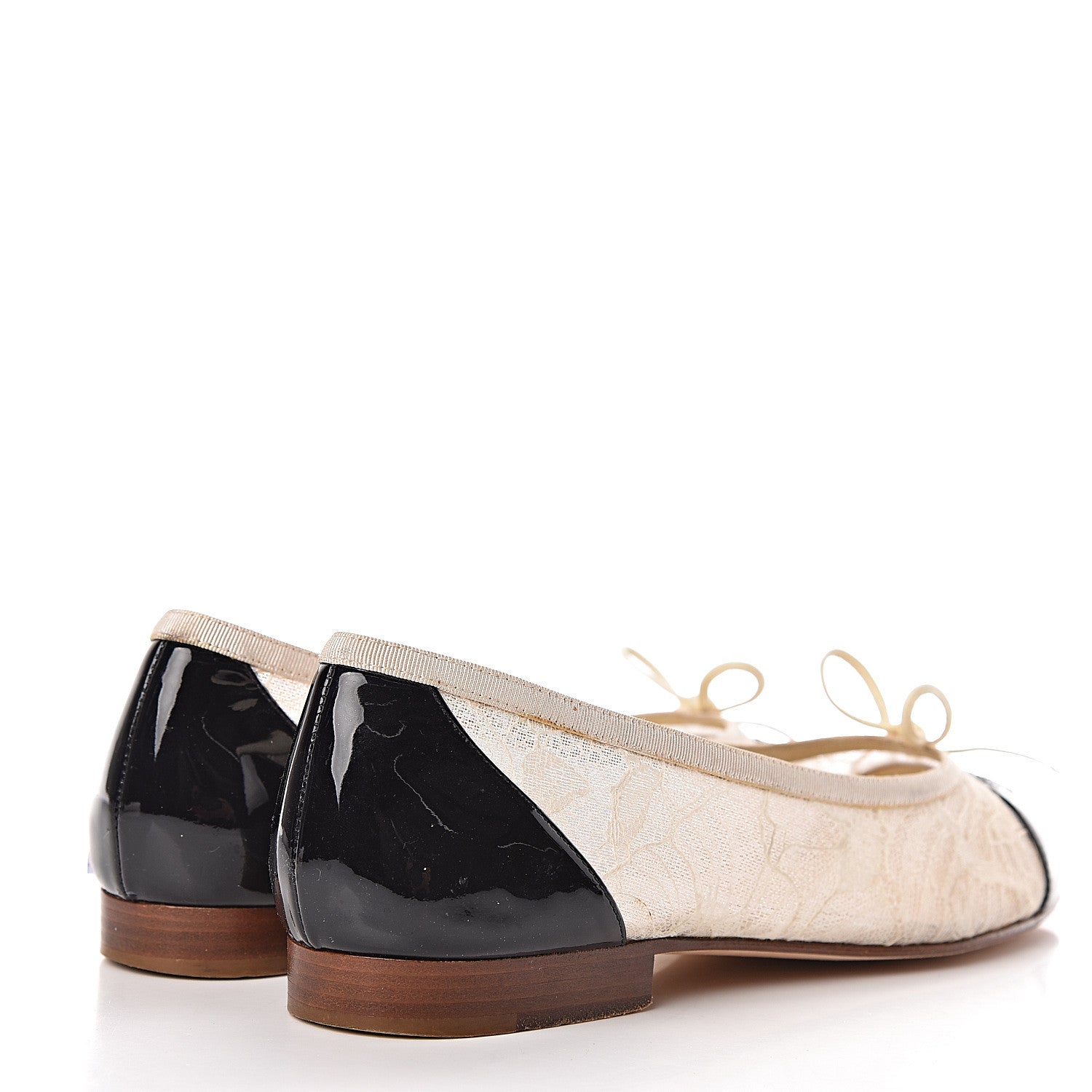 Chanel Lace Patent Calfskin Cap Toe CC Ballerina Flats 36.5 Off White Black 4 of 18