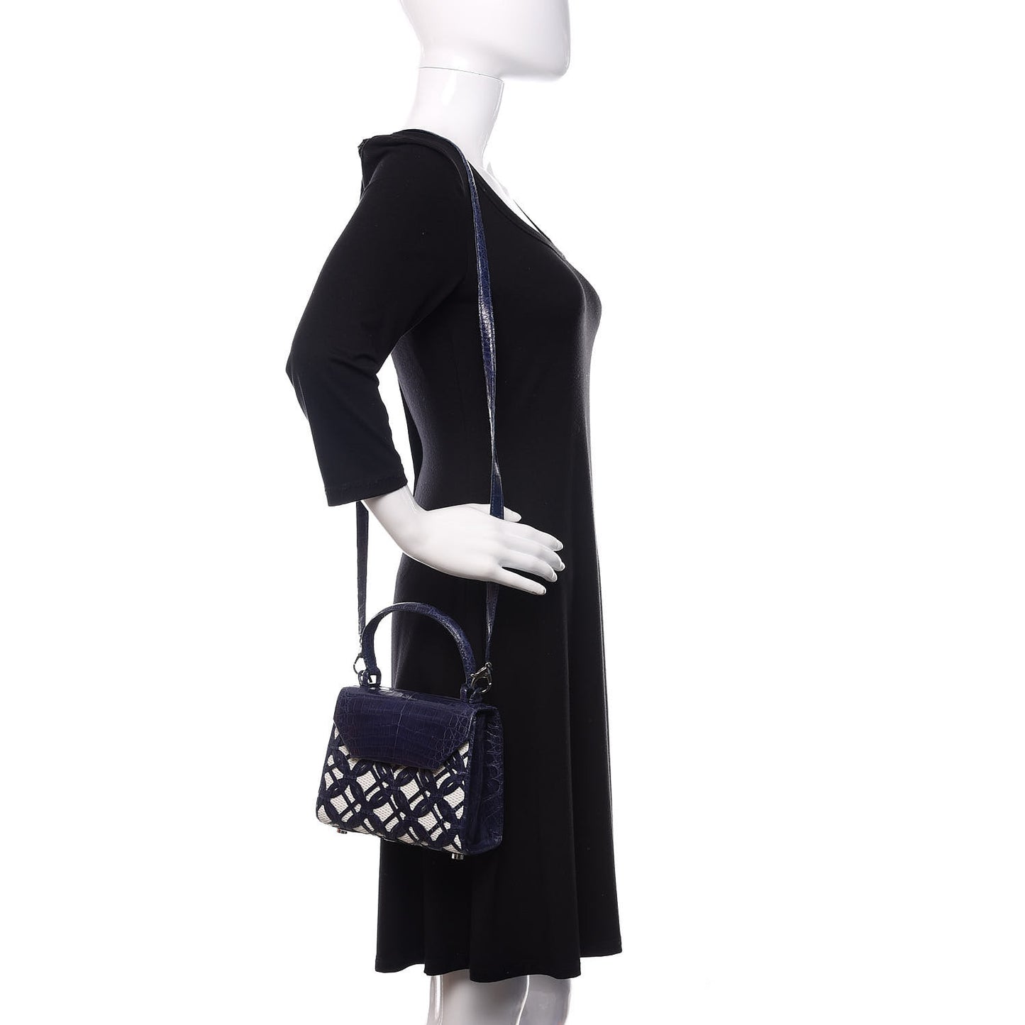 Crocodile Linen Mini Lily Top Handle Bag Blue