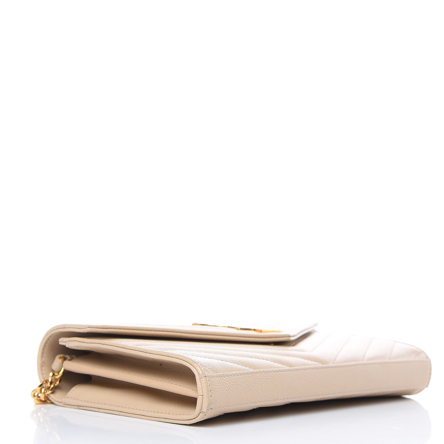 Saint Laurent Grain De Poudre Matelasse Chevron Monogram Chain Wallet Nude Powder 4 of 8