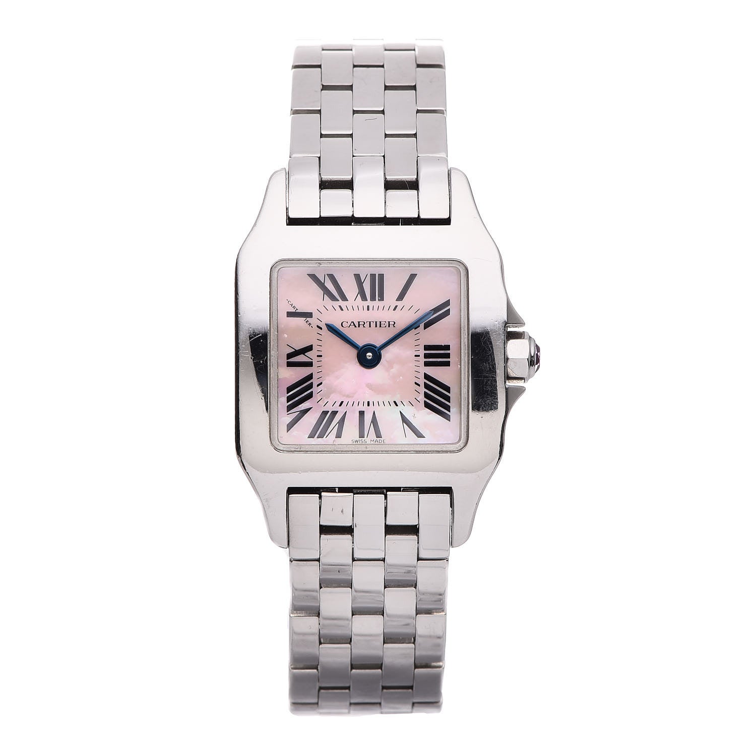 Cartier Stainless Steel Pink Mother of Pearl 20mm Santos Demoiselle Quartz Watch 1 of 8