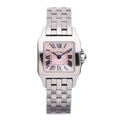 Cartier Stainless Steel Pink Mother of Pearl 20mm Santos Demoiselle Quartz Watch 1 of 8