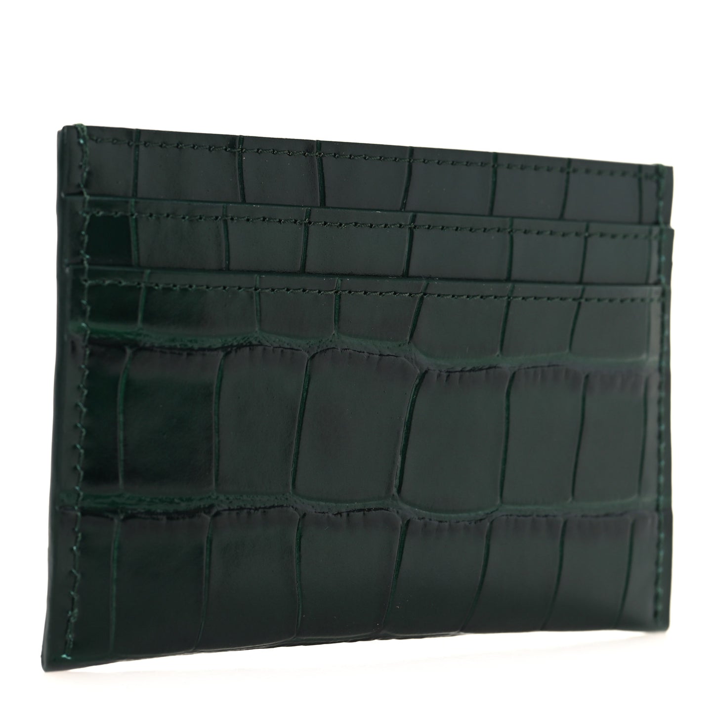 Calfskin Crocodile Embossed Crococo Card Holder Emerald