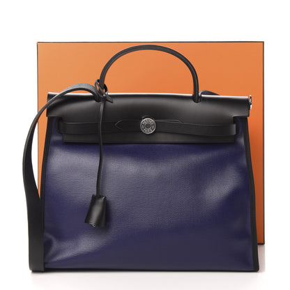 Hermes Toile H Berline Vache Hunter Herbag Zip PM 31 Bleu Encre Black 13 of 13