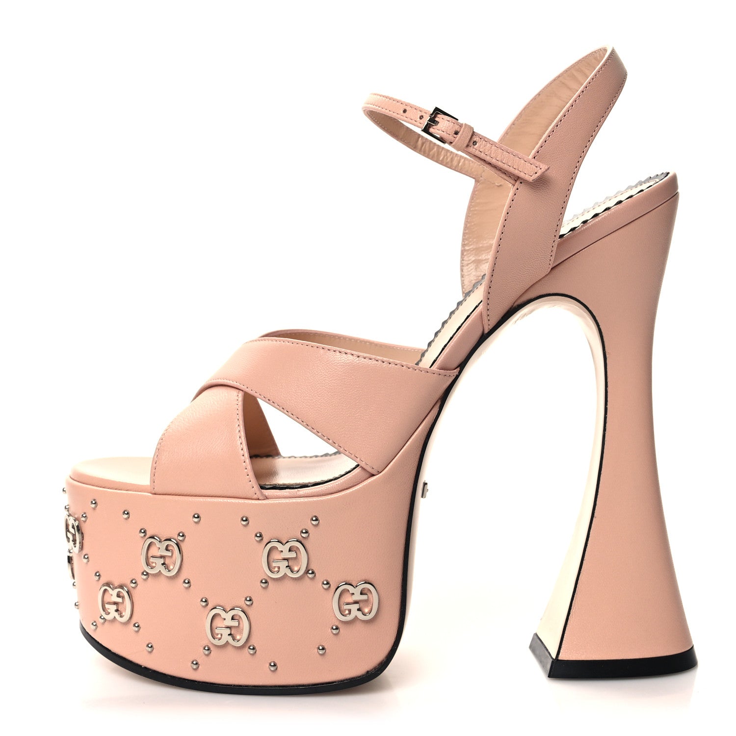 Gucci Malaga Kid Interlocking G Studs 155mm Platform Sandals 38.5 Perfect Pink 1 of 8