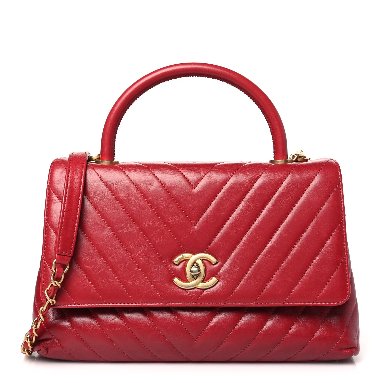Chanel Calfskin Chevron Quilted Small Coco Handle Flap Red 1 of 10