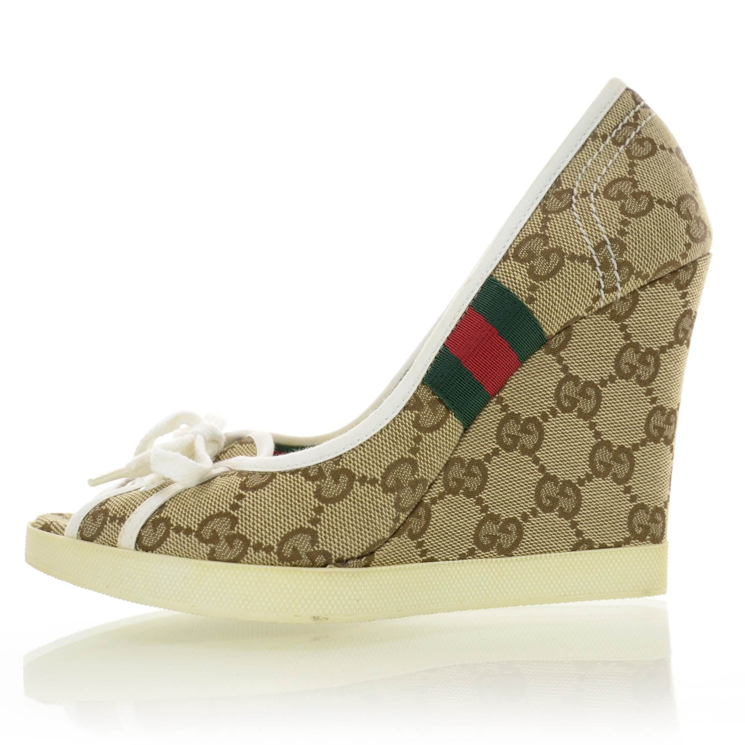 Gucci Monogram Canvas Lace Up Wedges 7.5 B 1 of 6