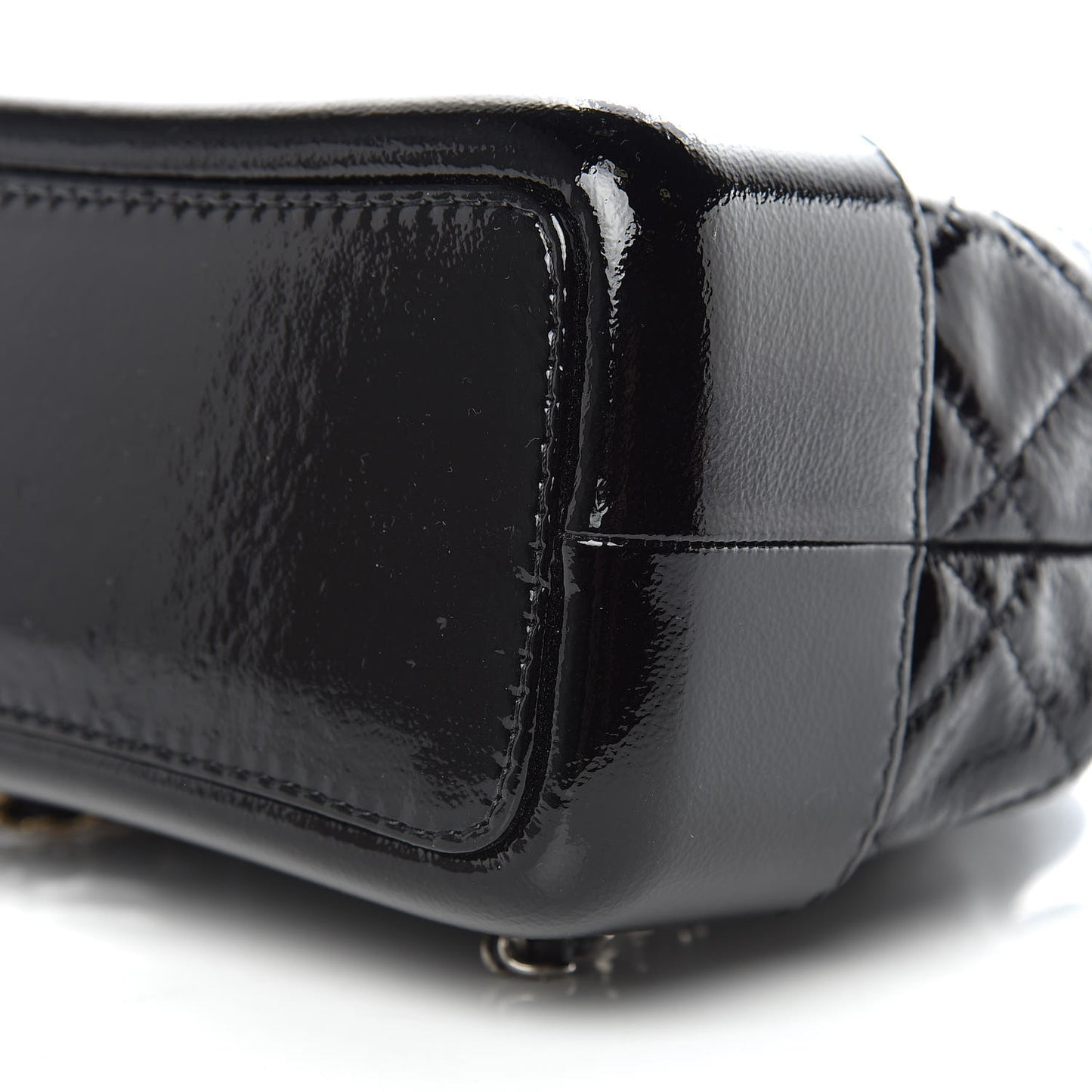 Patent Goatskin Quilted Small Gabrielle Backpack Black