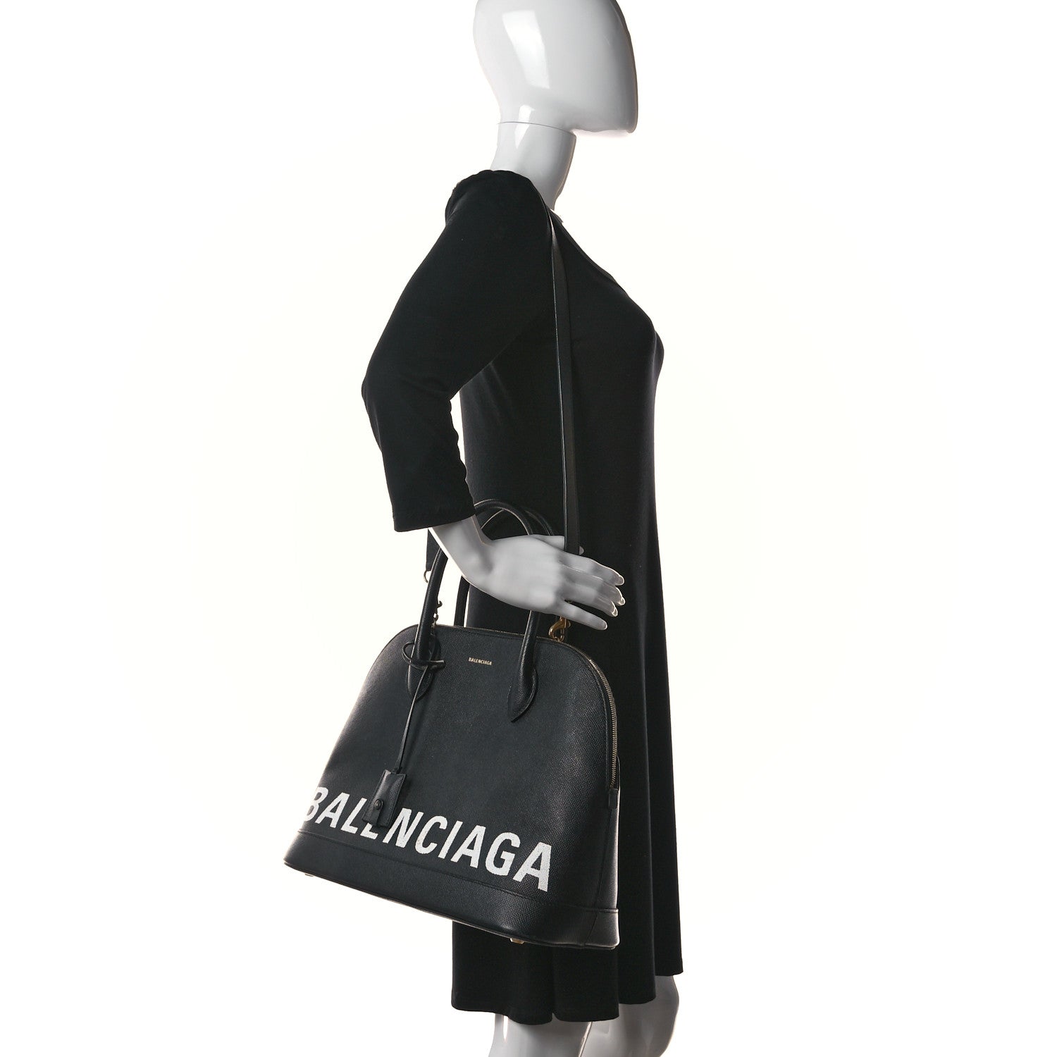 Balenciaga Signature Grained Calfskin Logo M Ville Top Handle Bag Black 2 of 22