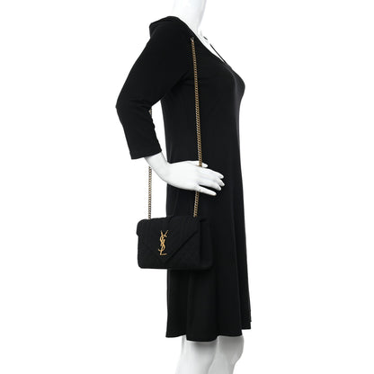 Saint Laurent Jersey Mixed Matelasse Triquilt Small Monogram Satchel 2 of 9