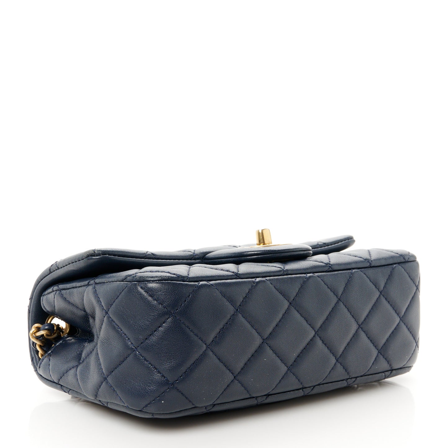 Lambskin Quilted Mini Pearl Crush Rectangular Flap Navy Blue