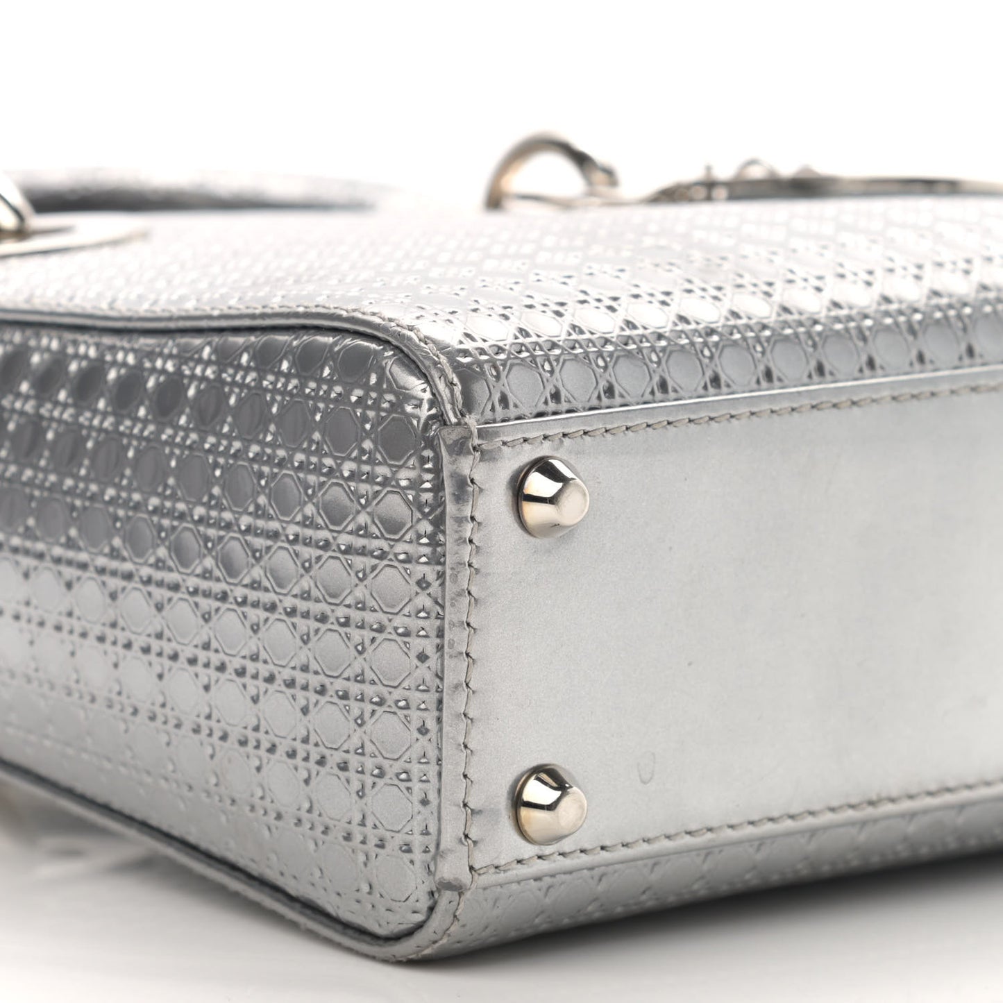 Metallic Patent Micro-Cannage Mini Lady Dior Silver