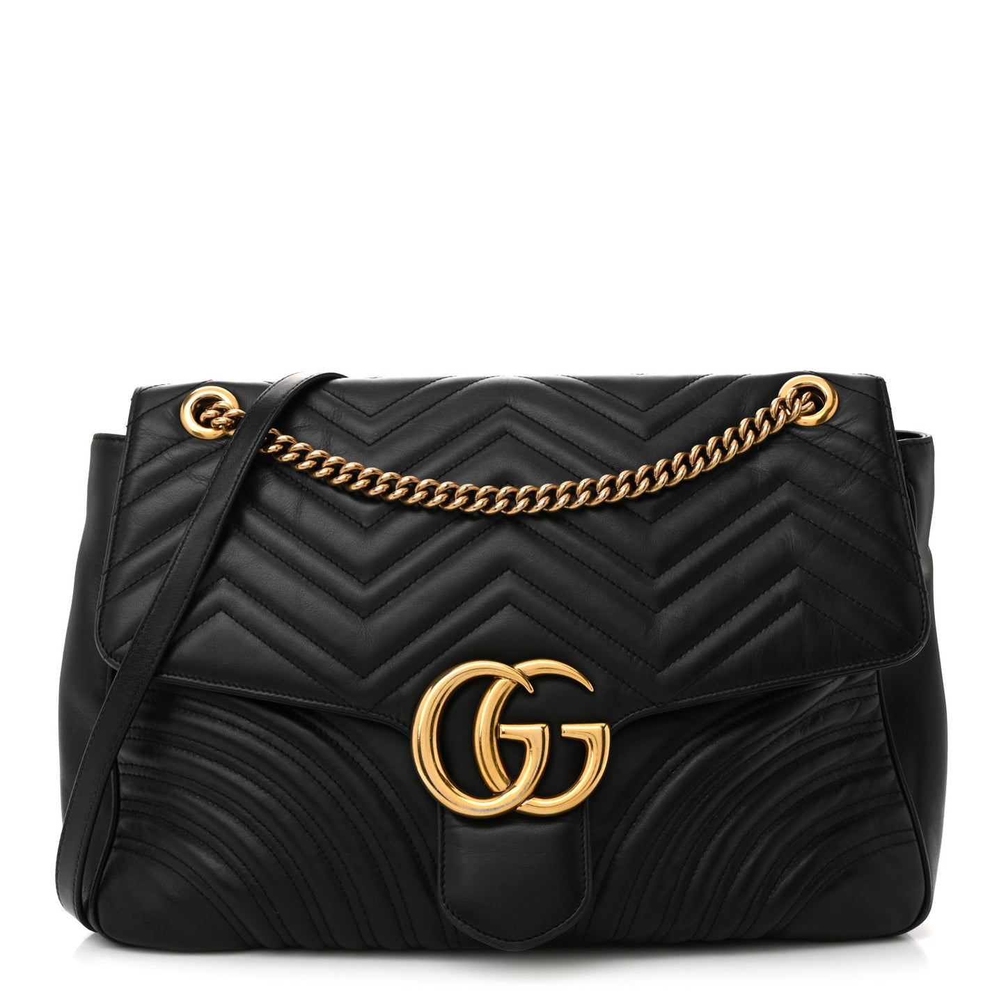 Calfskin Matelasse Large GG Marmont Shoulder Bag Black