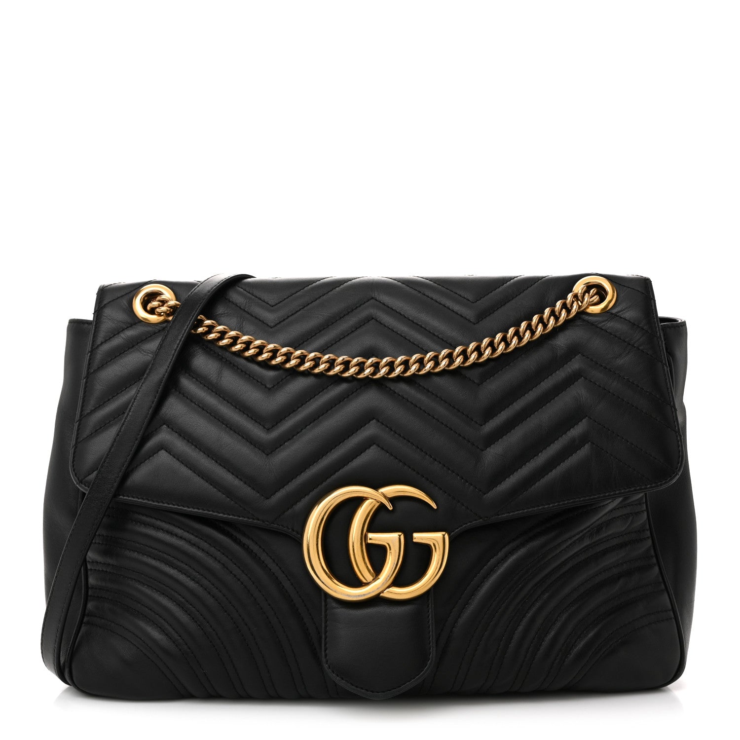 Gucci Calfskin Matelasse Large GG Marmont Shoulder Bag Black 1 of 15