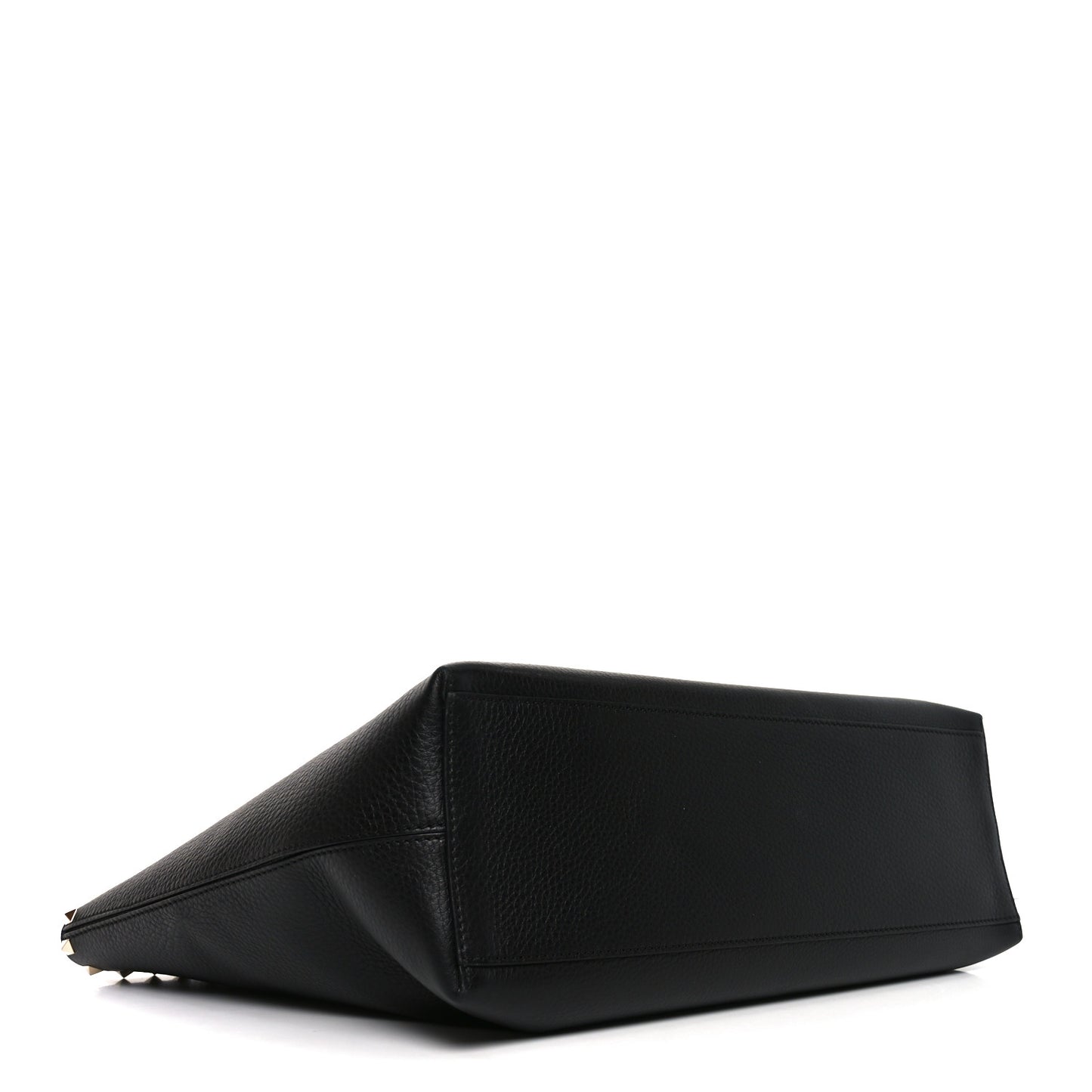 Grained Calfskin Rockstud Shoulder Tote Black