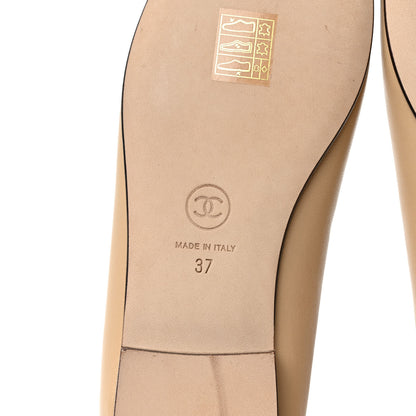 Chanel Lambskin Cap Toe CC Ballerina Flats 37 Beige Black 6 of 8