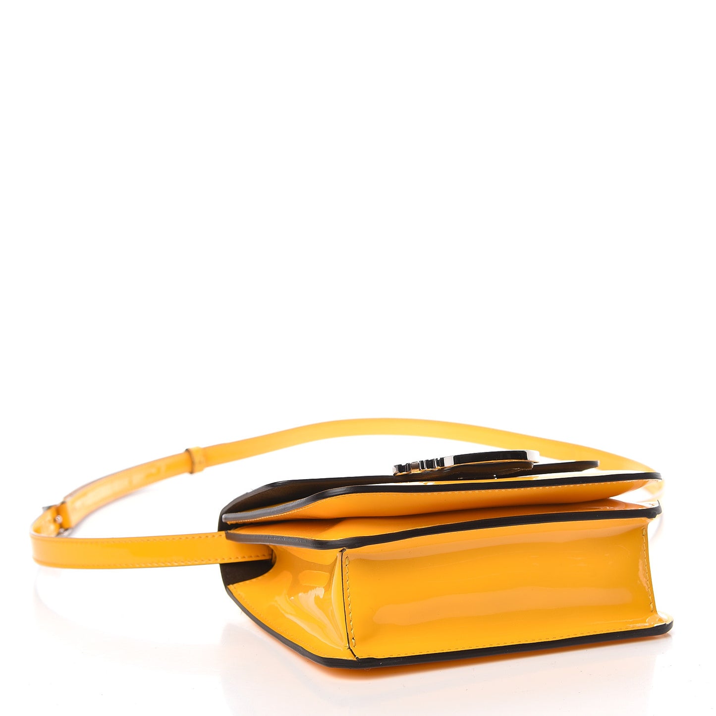 Vitello Vernice Mou Karligraphy Crossbody Bag Giallo