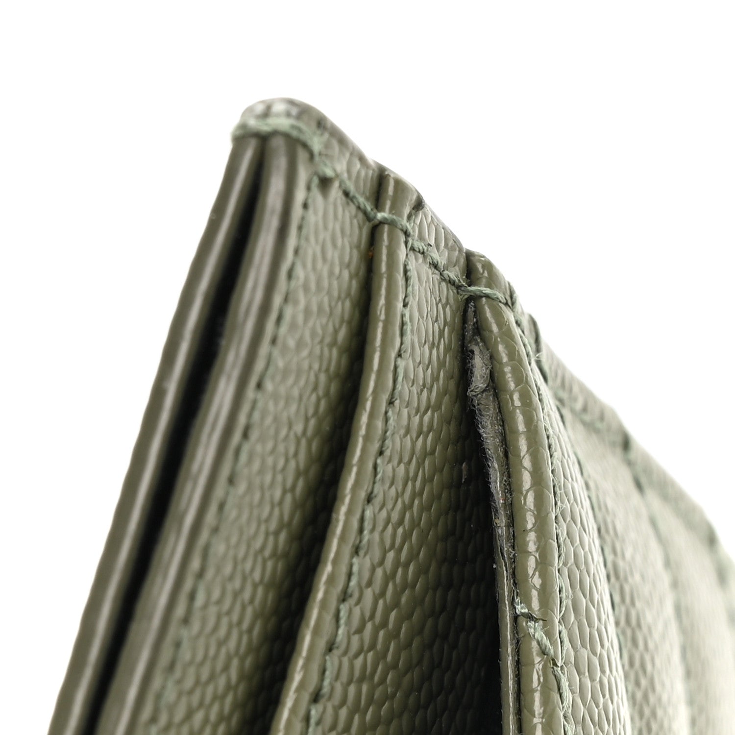 Saint Laurent Grain De Poudre Matelasse Chevron Monogram Credit Card Case Light Sage 8 of 8