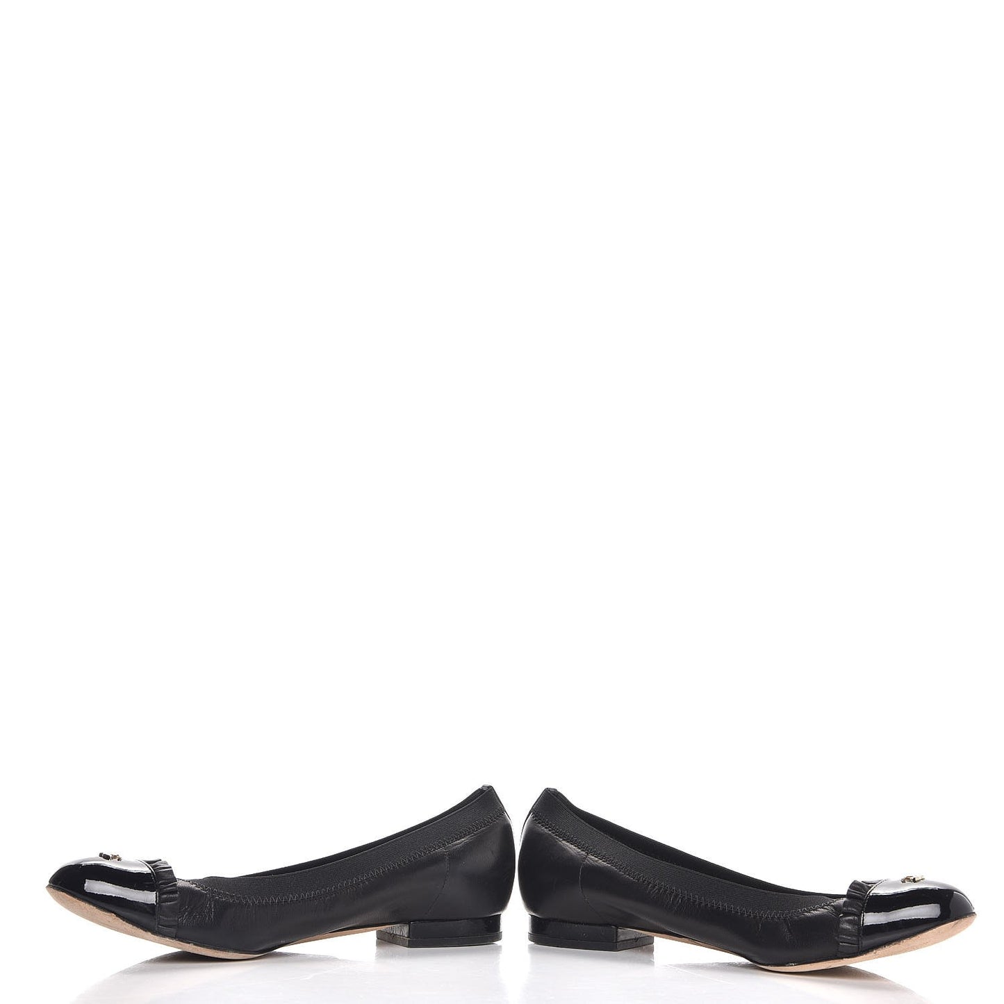 Lambskin Patent Cap Toe Elastic Ballet Flats 37 Black
