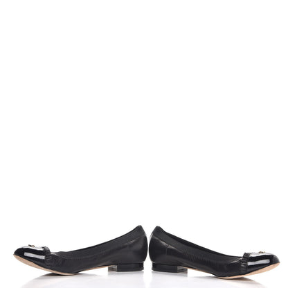 Chanel Lambskin Patent Cap Toe Elastic Ballet Flats 37 Black 5 of 12