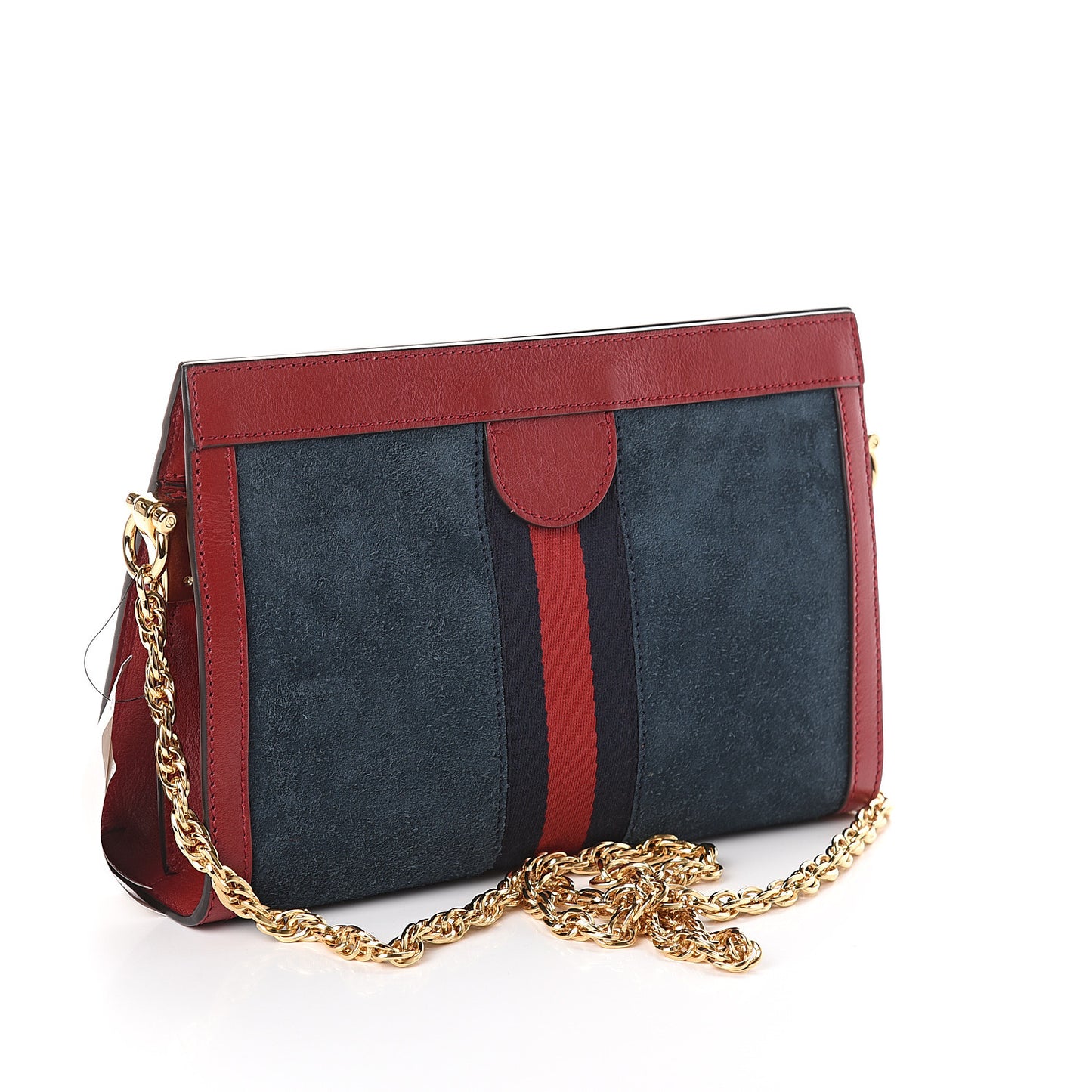 Suede Calfskin Web Small Ophidia Chain Shoulder Bag New Blue Romantic Cherry