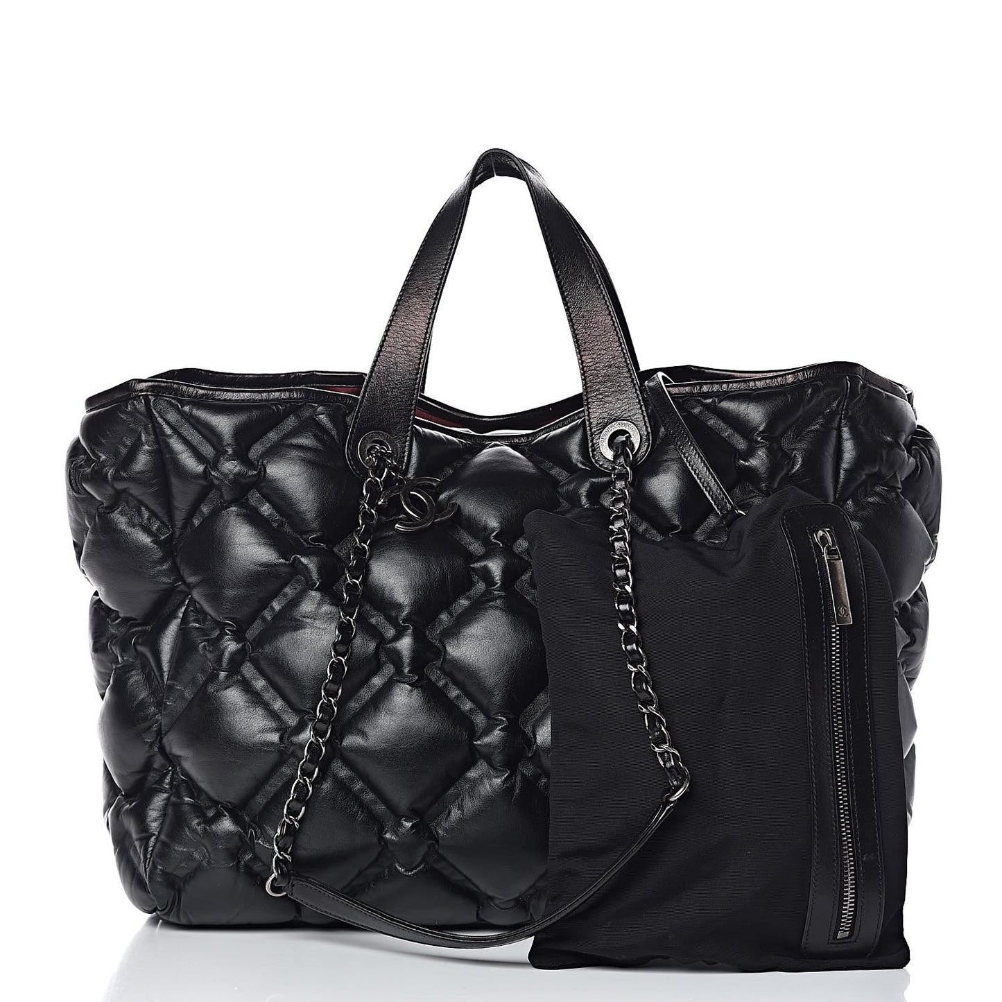Calfskin Quilted Large Chesterfield Tote Black