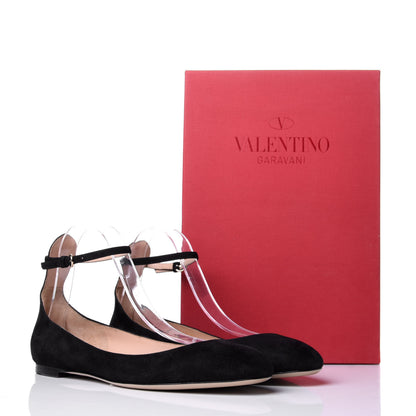 Valentino Garavani Suede Ankle Strap Ballerina Flats 38 Black 11 of 11