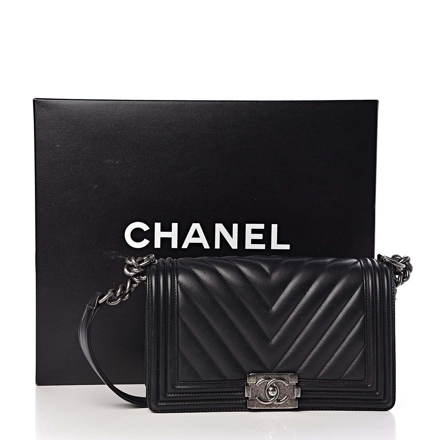 Chanel Calfskin Chevron Quilted Medium Boy Flap Black 16 of 16