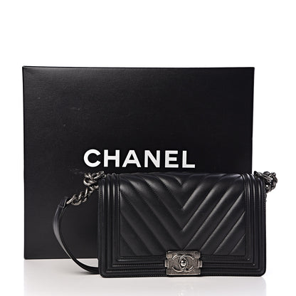 Chanel Calfskin Chevron Quilted Medium Boy Flap Black 16 of 16