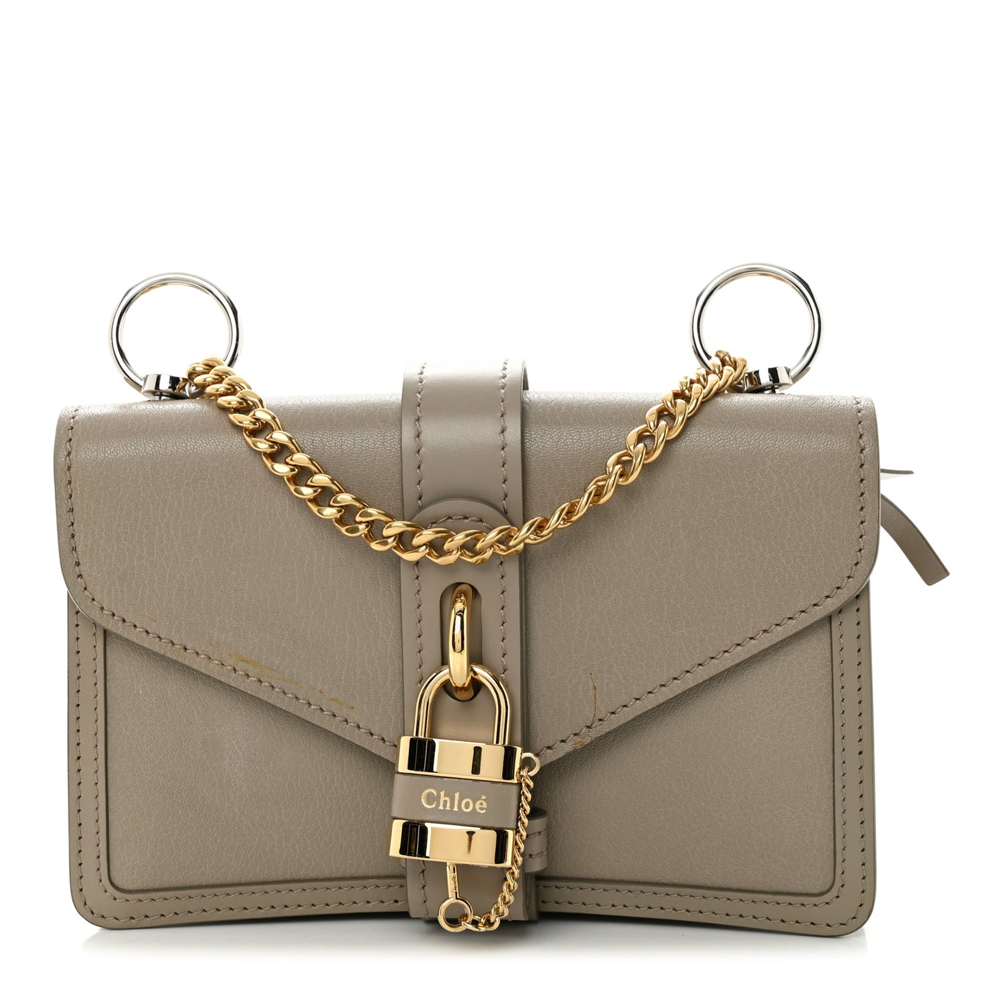 Shiny Goatskin Calfskin Aby Chain Shoulder Bag Motty Grey