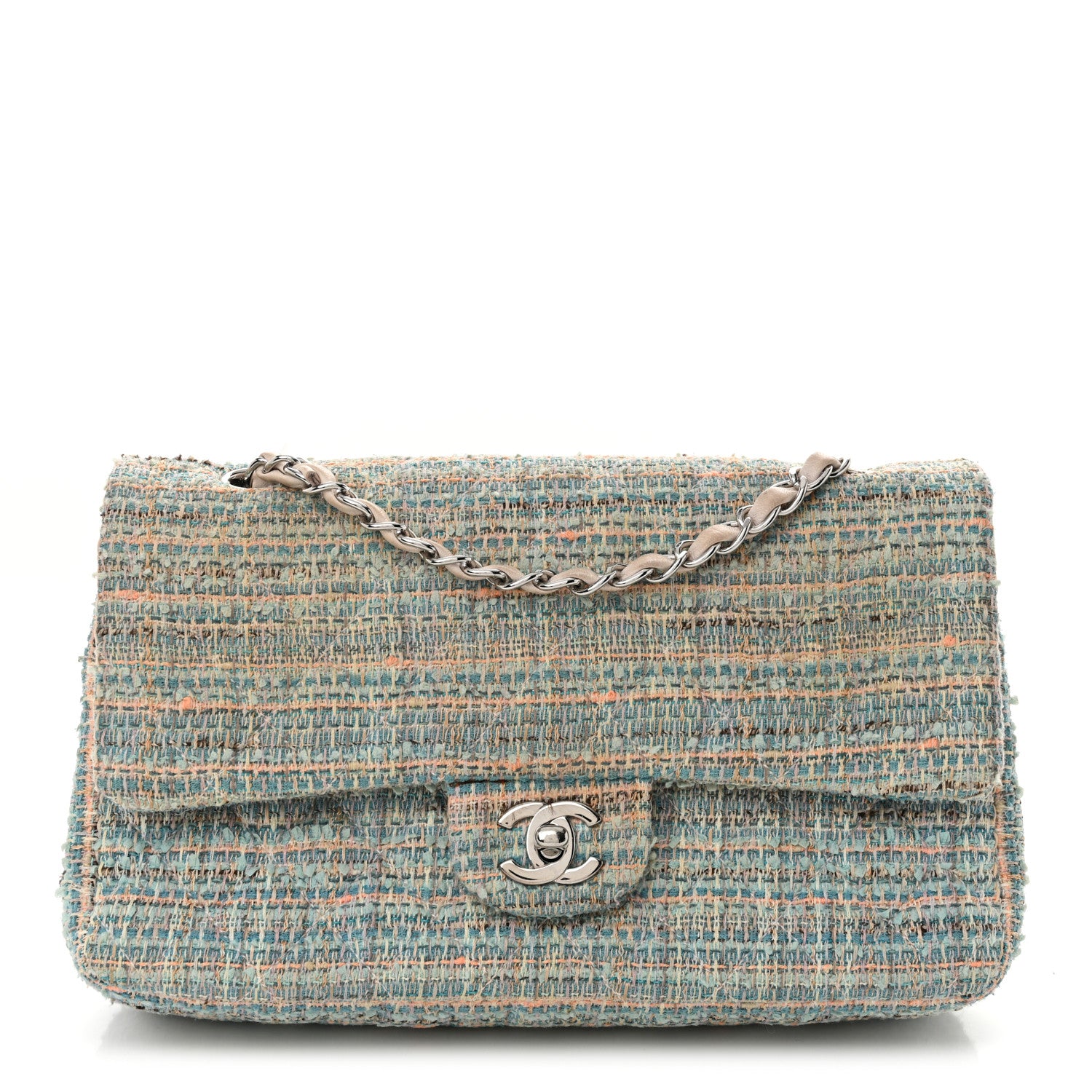 Chanel Tweed Quilted Medium Double Flap Blue Multicolor 1 of 14