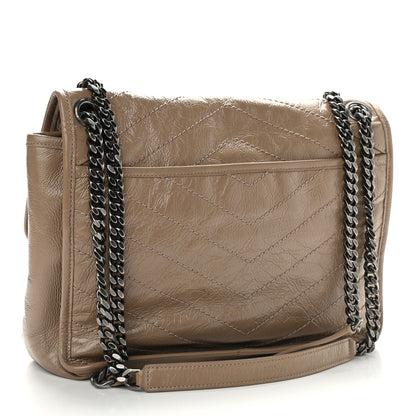 Saint Laurent Crinkled Calfskin Matelasse Monogram Medium Niki Chain Satchel Light Taupe 3 of 11
