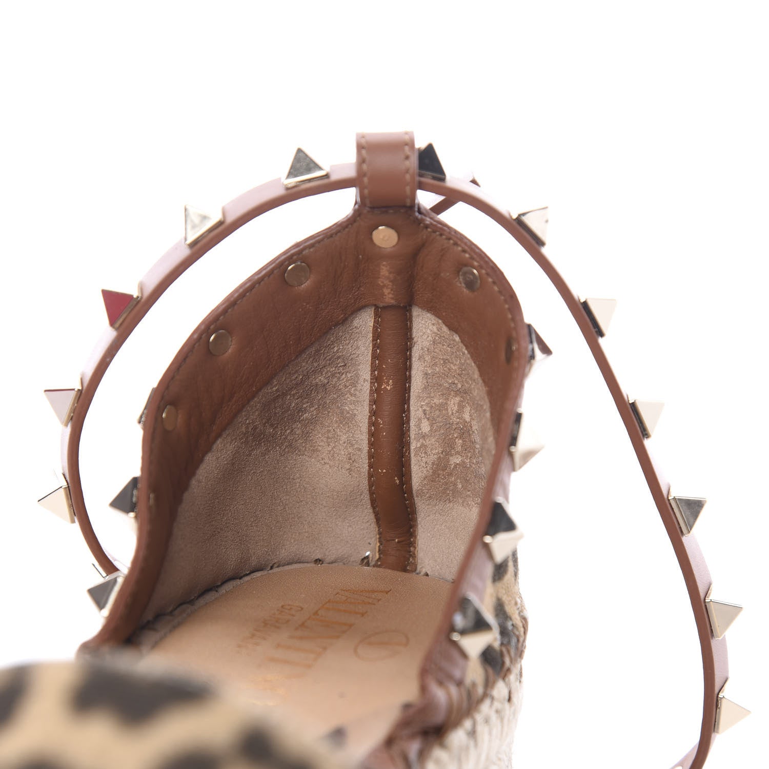 Valentino Garavani Canvas Leopard Print Rockstud Ankle Wrap Espadrille Flatform Sandals 37 Brown 10 of 13