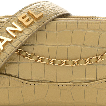 Chanel Metallic Calfskin Crocodile Embossed Small Gabrielle Clutch With Chain Gold 10 of 13