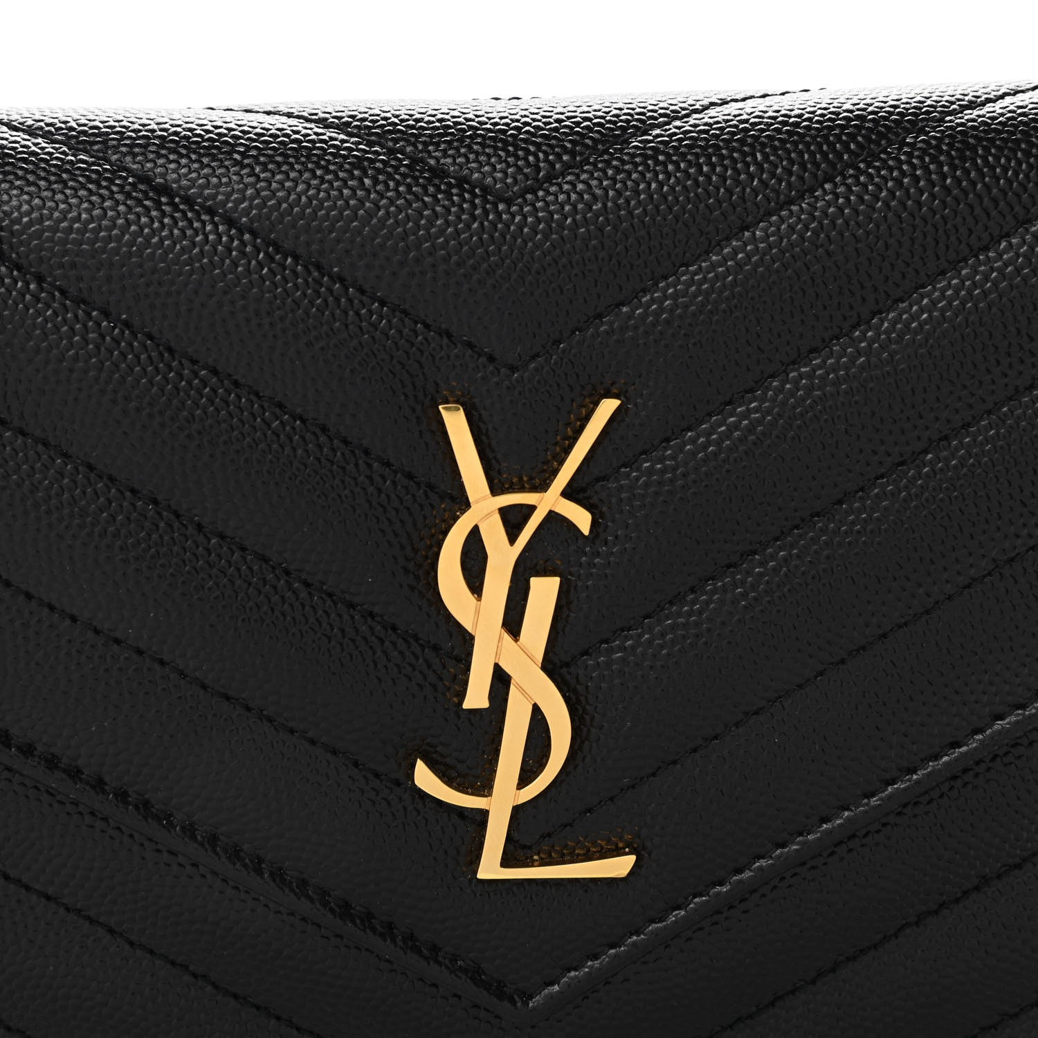Saint Laurent Grain De Poudre Matelasse Chevron Monogram Envelope Chain Wallet Black 7 of 10