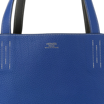 Hermes Taurillon Clemence Double Sens 36 Reversible Tote Etain Bleu Electrique 11 of 16
