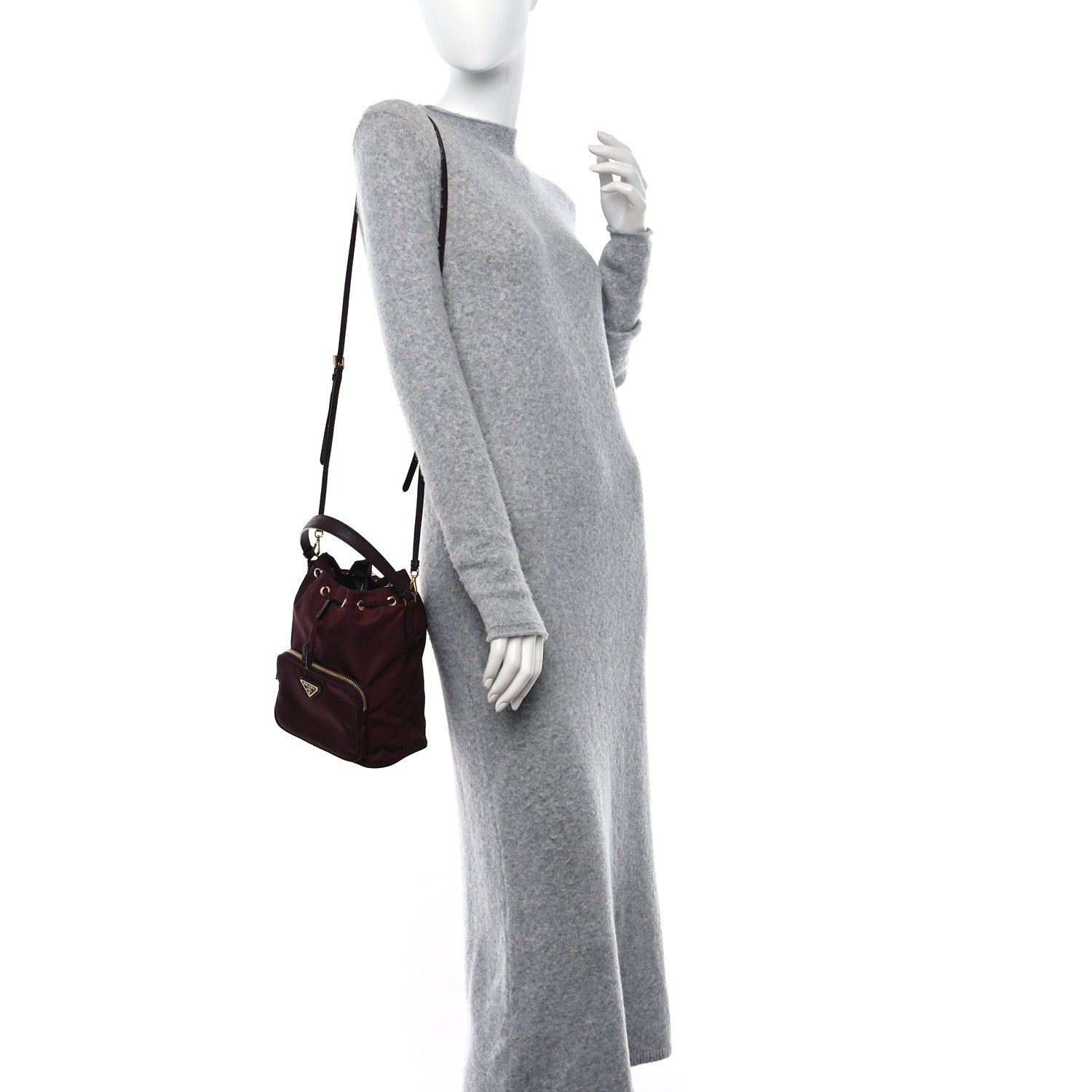 Prada Re-Nylon Saffiano Duet Bucket Crossbody Bag Bordeaux 2 of 9