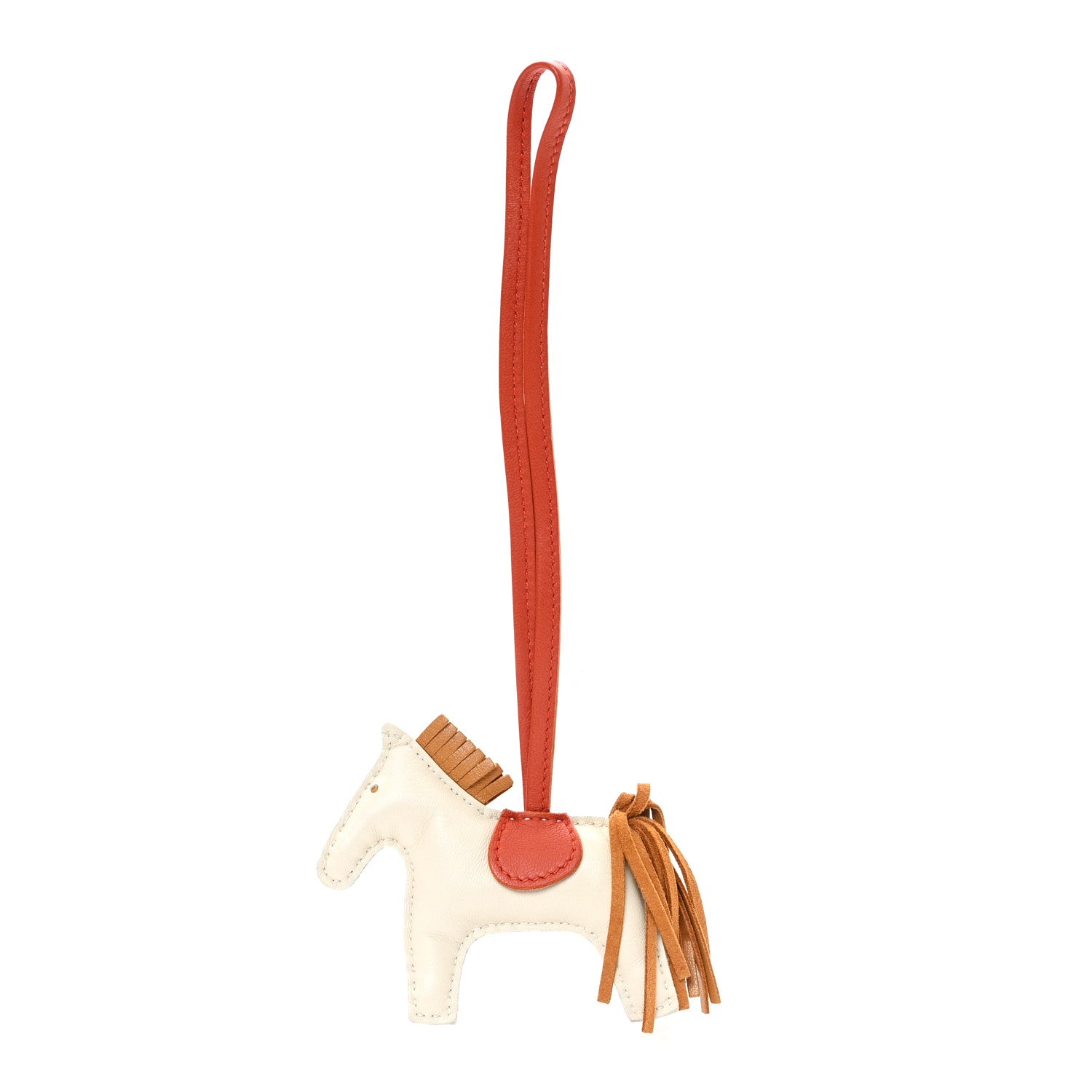 Hermes Milo Lambskin Grigri Rodeo Horse Bag Charm PM Craie Sesame Cornaline 1 of 4