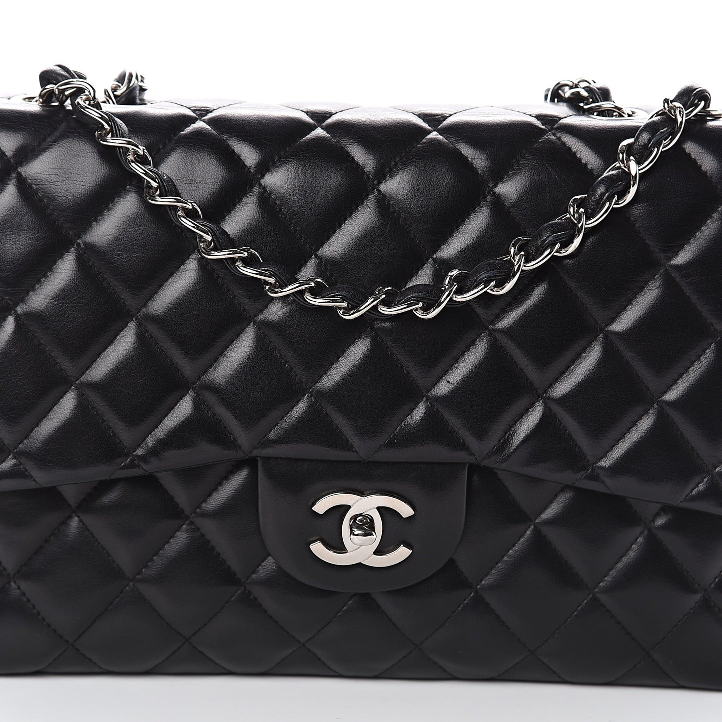 Lambskin Quilted Jumbo Single Flap Black