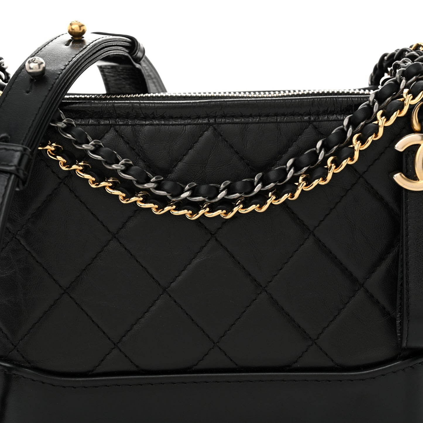 Aged Calfskin Quilted Small Gabrielle Hobo Black