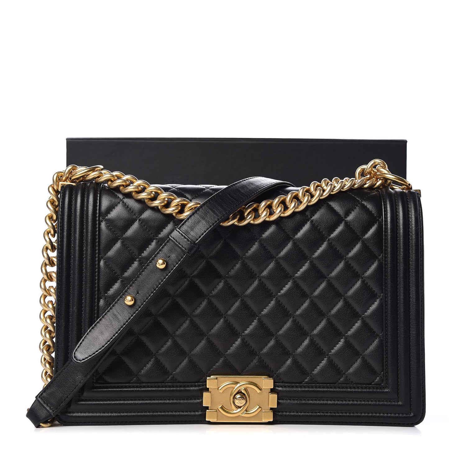 Calfskin Quilted New Medium Boy Flap Black