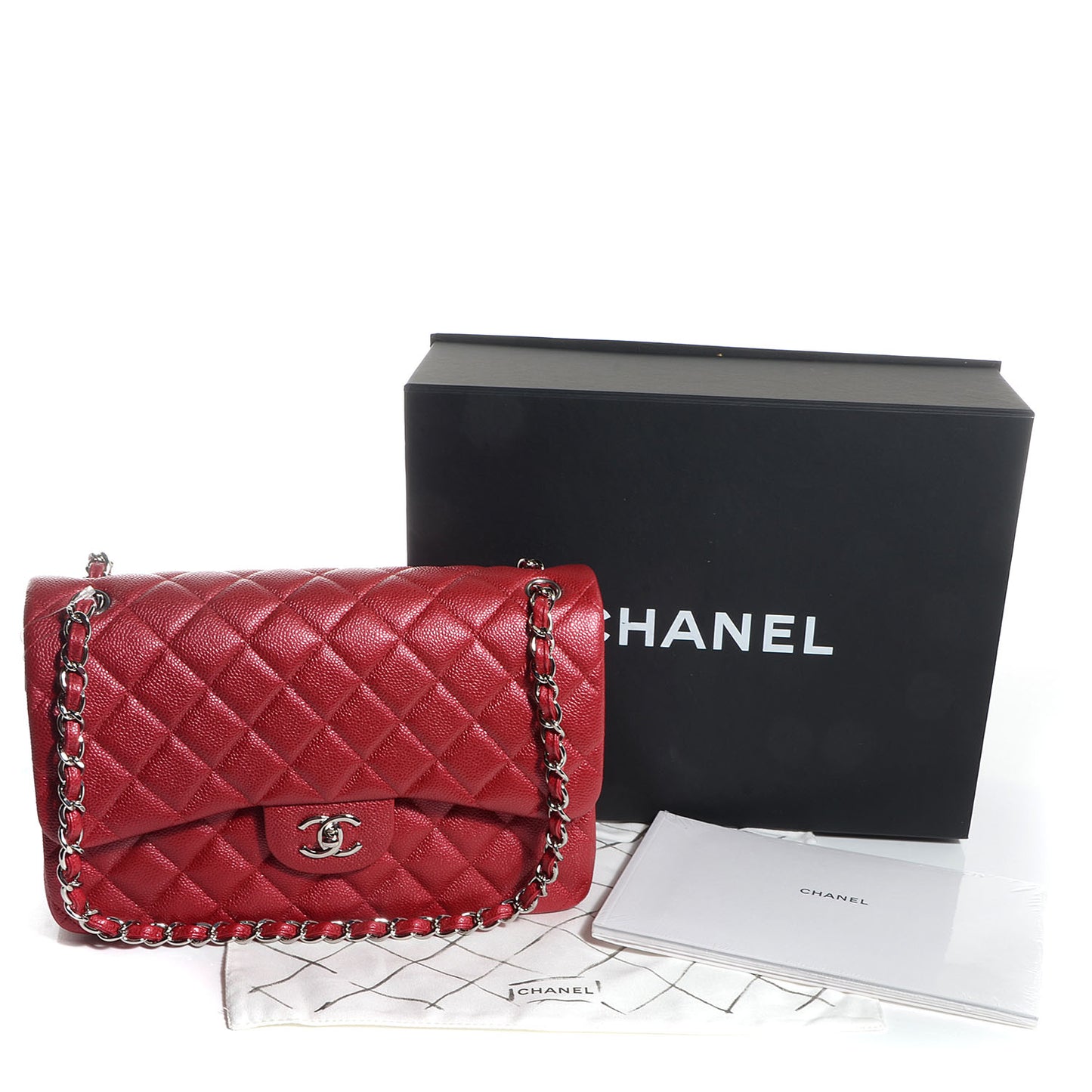 Pearly Caviar Jumbo Double Flap Dark Pink