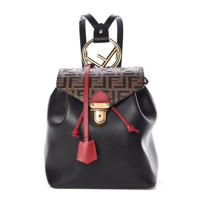 Fendi Vitello Cruise Bi-Color FF 1974 Embossed F is Fendi Drawstring Backpack Black Fragola Maya 1 of 10