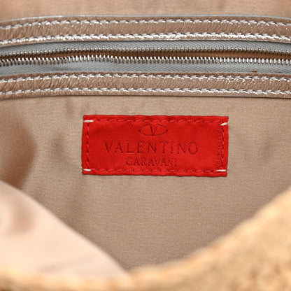 Valentino Garavani Raffia Metallic Calfskin Flap Natural Silver 6 of 7