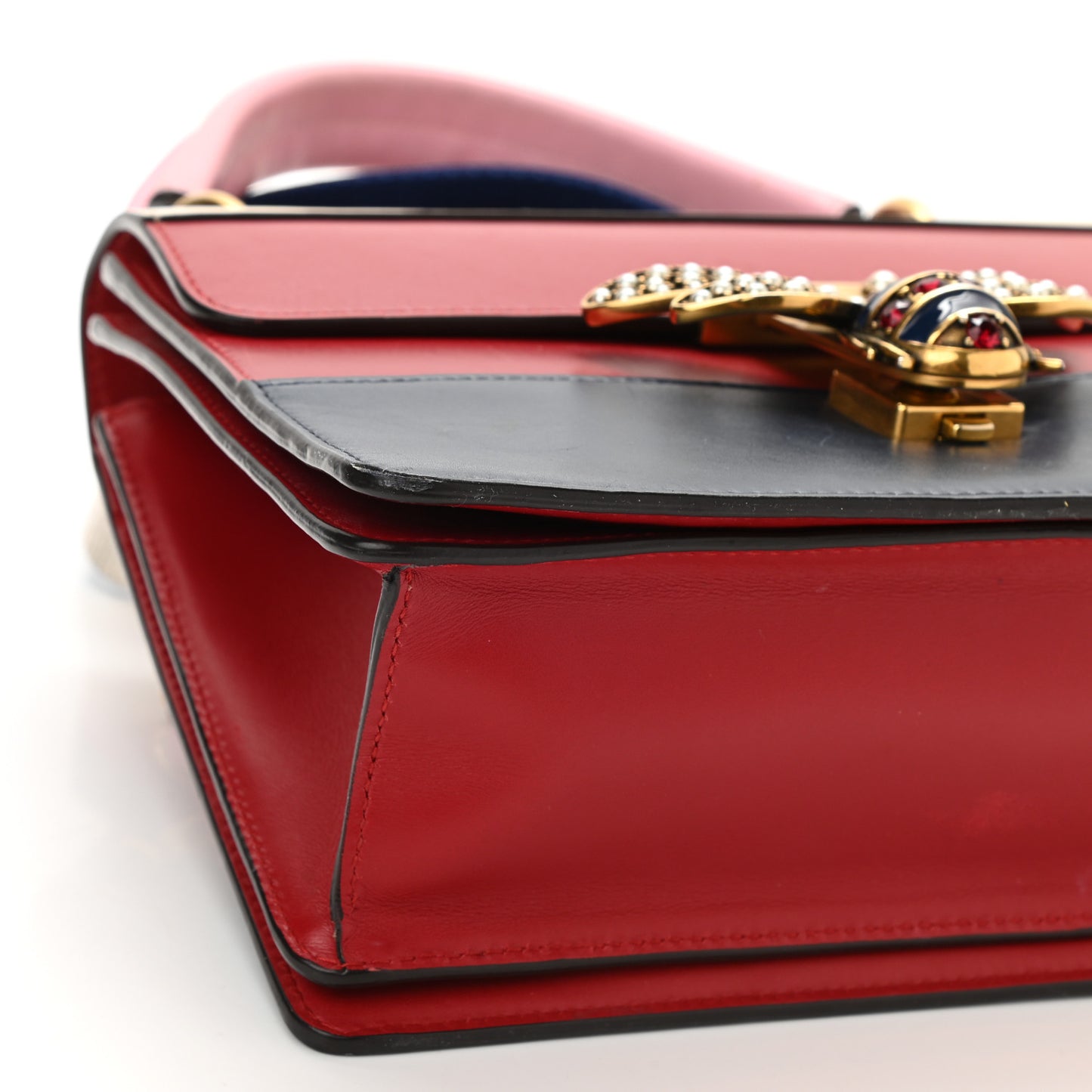 Calfskin Sylvie Web Small Queen Margaret Top Handle Bag Blue Agata Hibiscus Red Mystic White Sugar Pink