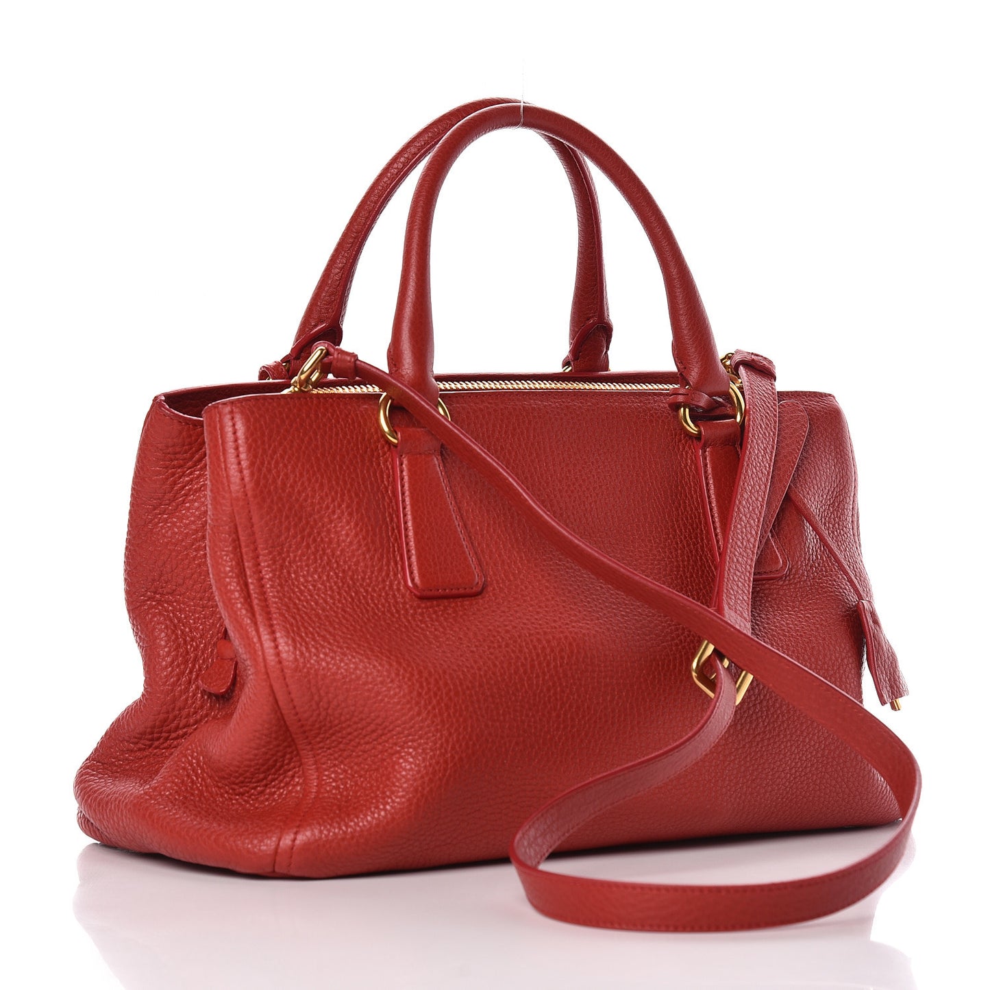 Vitello Daino Small Double Tote Rosso