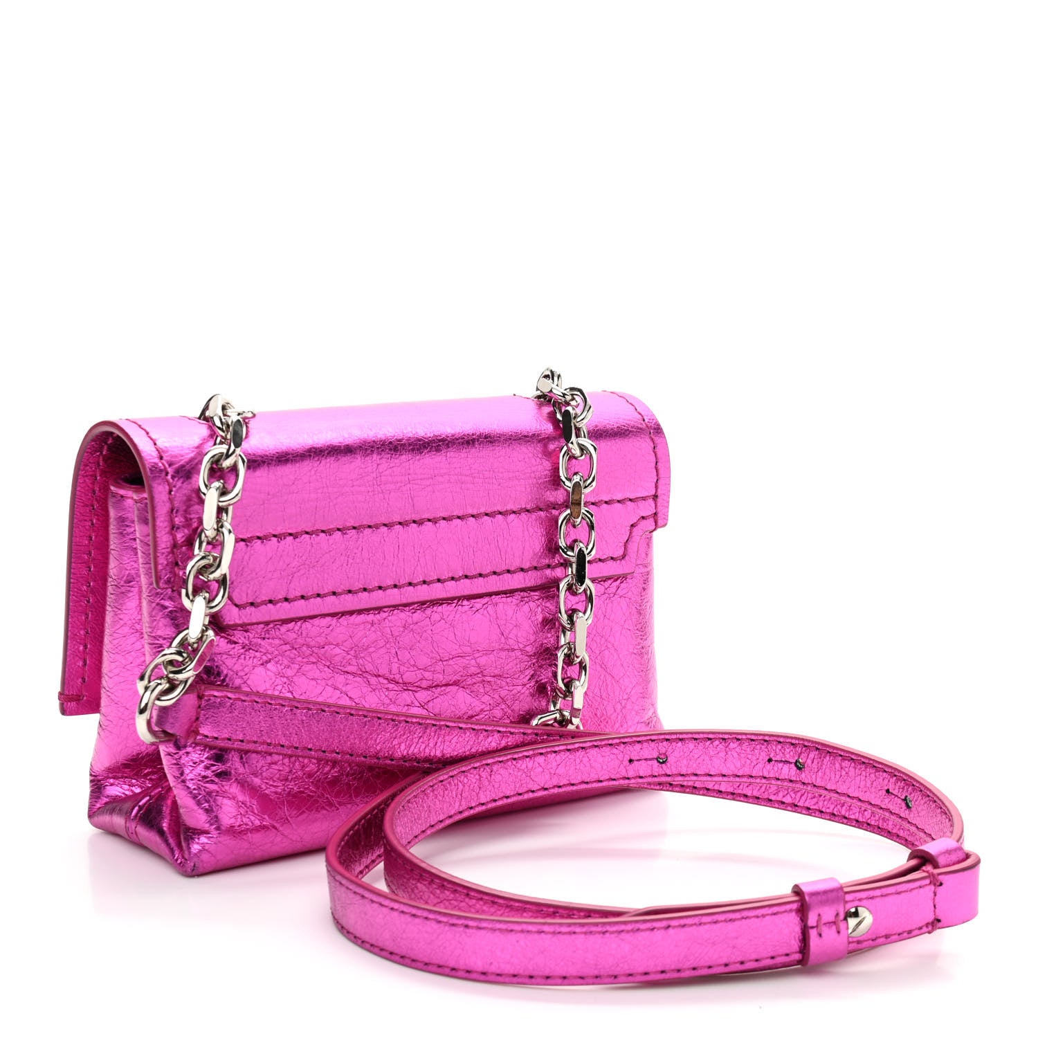 Off-White Calfskin Metallic Small Binder Clip Crossbody Pink 3 of 14