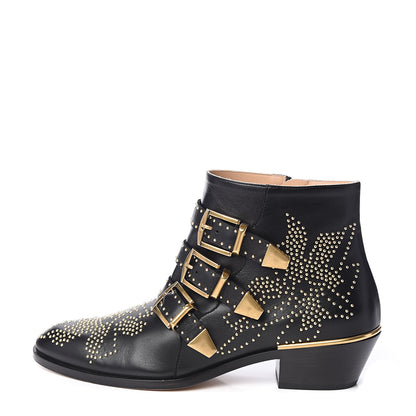 Chloe Nappa Sheepskin Studded Susanna Ankle Boots 37 Black 1 of 10